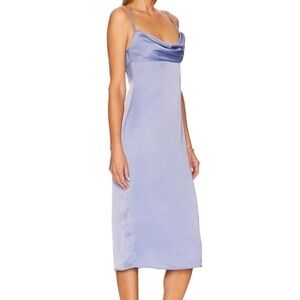 WeWoreWhat Cowl Slate Blue Satin Midi Dress NWT